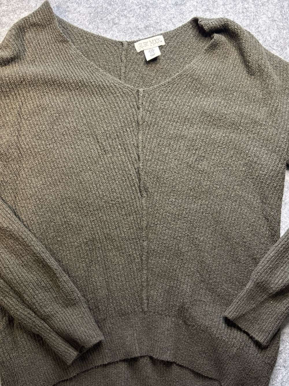 ruby moon Men's Olive V-Neck Ribbed Knit Sweater